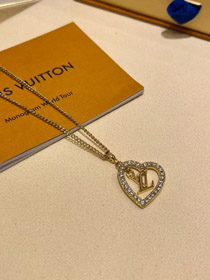 Louis Vuitton LV gold letter hollow diamond heart necklace-3725
